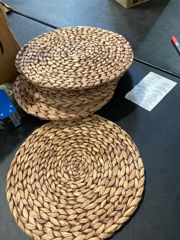 Photo 1 of 9 PACK  (14") BARIEN Brown Woven Placemats Round Set of 9, Natural Water Hyacinth Weave Placemat for Dining Table, Large Handmade Woven Placemats Heat Resistant Non-Slip (14" - Set 9)
