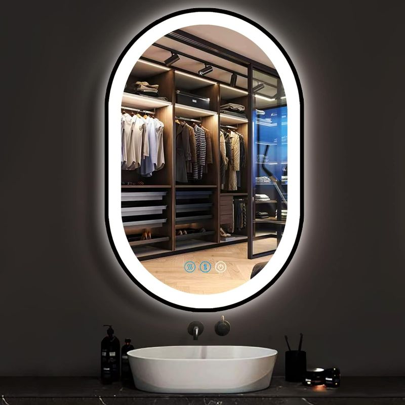 Photo 1 of DIDIDADA 24 x 16 Inch Black Frame Bathroom Oval LED Vanity Mirror with Lights Oval Lighted Vanity Mirror for Wall Black Oval LED Bathroom Mirror Anti Fog 3 Color Dimmable Oval Smart Light up Mirrors
