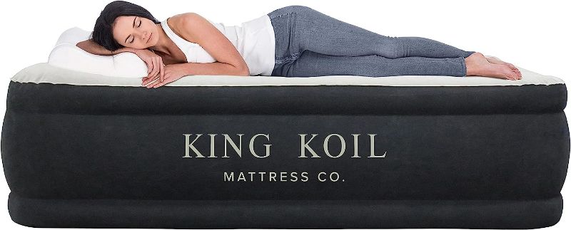 Photo 1 of King Koil Luxury Air Mattress 20in Full Size Black with Built-in Pump for Home, Camping & Guests-Inflatable Airbed Luxury Double High Adjustable Blow Up Mattress, Durable - Portable and Waterproof
