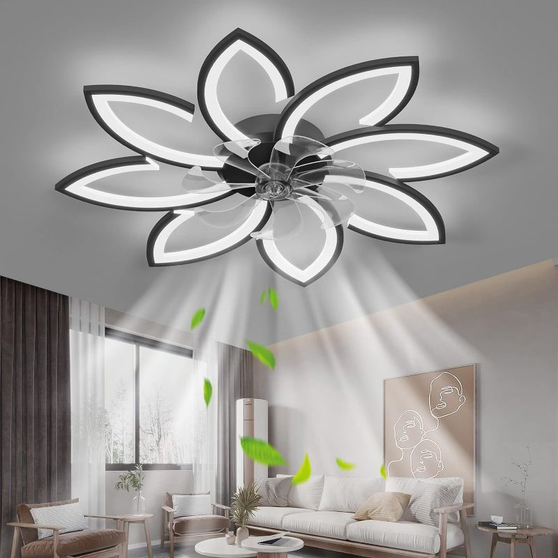 Photo 1 of Ceiling Fans with Lights, Modern Ceiling Fan with Lights Remote Control, Low Profile Ceiling Fan with Light 6 Speed Flush Mount Ceiling Fans for Bendroom (Black)