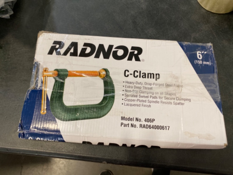 Photo 3 of 1 Piece Radnor Model 406P 6'' Heavy Duty Drop Forged C Clamp with Plated Screw and Swivel Pad
