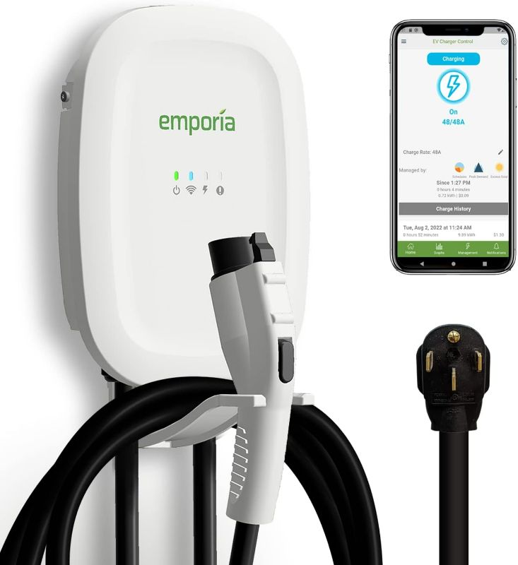 Photo 1 of EMPORIA EV Charger Level 2, 48 amp Indoor/Outdoor Electric Car Charger, NEMA 14-50 EV Charger Plug or Hardwired, UL/Energy Star WiFi Enabled EVSE Level 2 Charger, 24ft Cable - 240v Level 2 EV Charger
