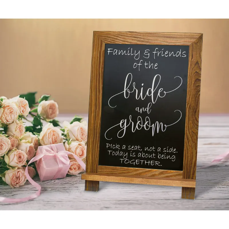 Photo 1 of HBCY Creations Rustic Torched Wood Tabletop Chalkboard with Legs/Vintage Wedding Table Sign/Small Kitchen Countertop Memo Board/Antique Wooden Frame