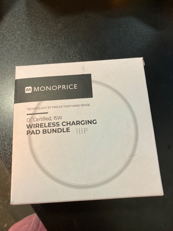 Photo 3 of Monoprice Wireless Charger, Qi-Certified 15W Fast Charging Pad with QC3.0 AC Adapter for iPhone 12/12 Pro/11/11 Pro/XR/XS/X/8/8+/Airpods, Galaxy S21/S20/Note 10/Note 10+/S10/S10+/S9/S8