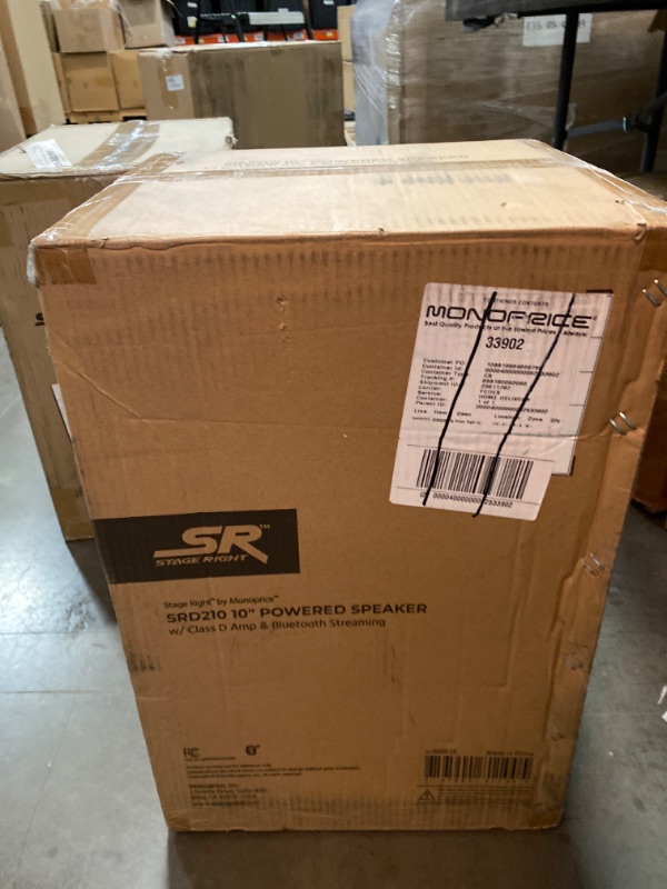 Photo 1 of Monoprice SRD210 Powered Speaker  10in, with Class D Amp, Built-in Digital Sound Processor DSP, and Bluetooth Streaming, Portable and Lightweight -
