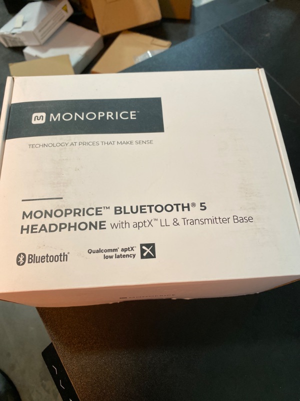 Photo 3 of Monoprice Bluetooth Headphone with Transmitter Charger Base and aptX Low Latency, Built-in Mic, Crystal Clear Audio Streaming, 32Foot Wireless Range, For Home, Work, Or Travel