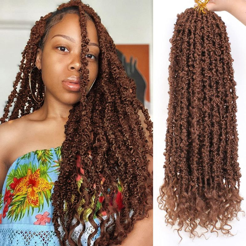 Photo 1 of ZRQ 24 Inch 2 Packs Butterfly Locs Crochet Hair With Curly Ends Brown Long Distressed Butterfly Faux Locs Crochet Braids Hair Pre-Looped Synthetic Boho Goddess Locs Hair (24 Inch, 30#)
