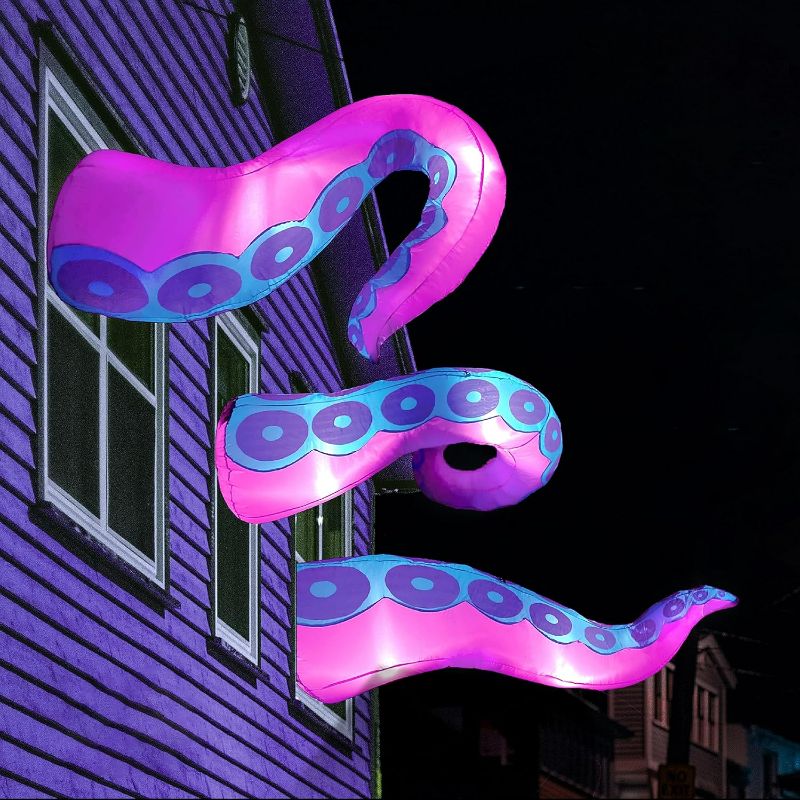 Photo 1 of Joiedomi 3 Pcs Halloween Inflatable Giant Octopus Tentacle with Build-in LEDs Broke Out from Window, Blow Up for Halloween Window Decoration, Outdoor Yard Lawn Garden Holiday Party Decor
