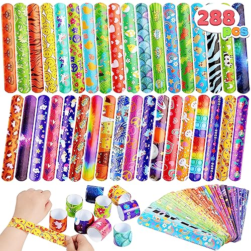 Photo 1 of JOYIN 288 Pcs Slap Bracelets Party Favors - 36 Designs with Cute and Colorful Themes - Perfect for Kids Easter Party Favors, Valentine Classroom Prize
