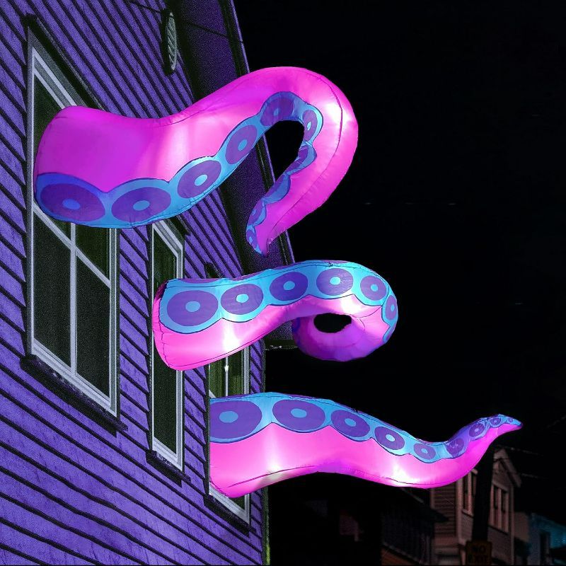 Photo 1 of 2 PACK Joiedomi 3 Pcs Halloween Inflatable Giant Octopus Tentacle with Build-in LEDs Broke Out from Window, Blow Up for Halloween Window Decoration, Outdoor Yard Lawn Garden Holiday Party Decor
