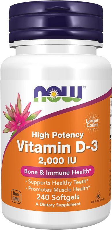 Photo 1 of NOW Foods Supplements, Vitamin D-3 2, 000 IU, High Potency, Structural Support, 240 Softgels