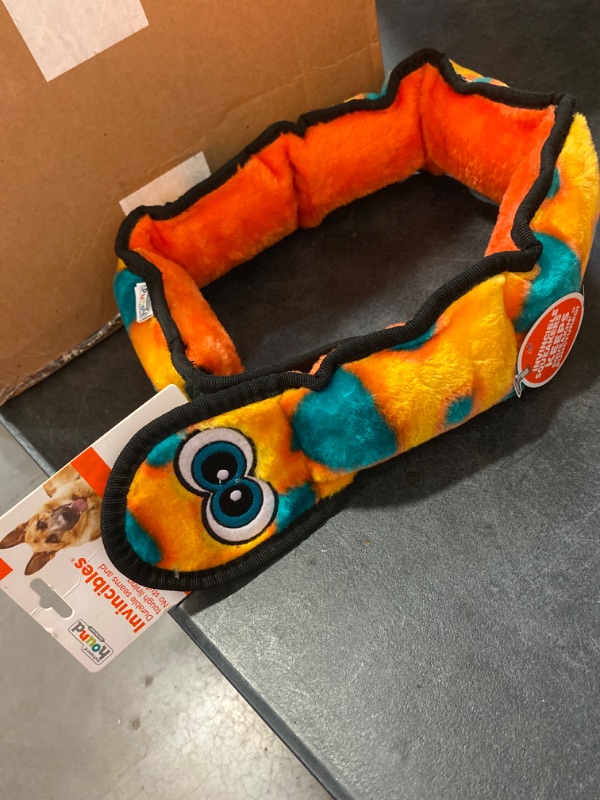 Photo 2 of Outward Hound Invincibles Blue Snake Plush Dog Toy, XL XL Orange Snake