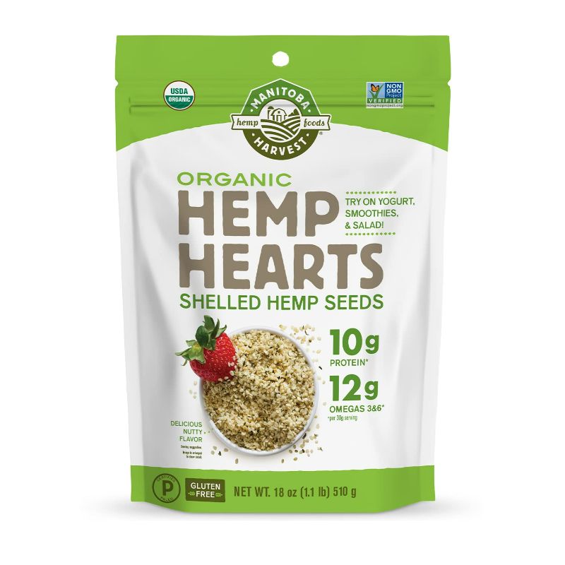 Photo 1 of Organic Hemp Seeds, 18oz; 10g Plant Based Protein and 12g Omega 3 & 6 per Srv | smoothies, yogurt & salad | Non-GMO, Vegan, Keto, Paleo, Gluten Free| Manitoba Harvest 18 Ounce (Pack of 1)