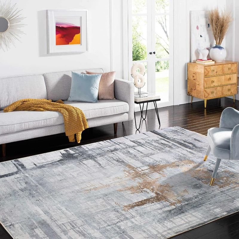 Photo 1 of Calor Rugs Modern Soft Abstract Distressed Area Rug for Living Room Bedroom Dining Room Medium Pile Area Rug Floor Mat (8x6' Gray/Gold)
