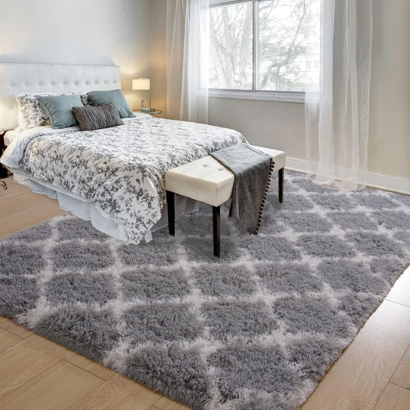 Photo 1 of Zareas Soft Geometric Fluffy Rugs for Living Room, 5x8 Feet Area Rug, Shag Grey Rug, Shaggy Bedroom Rug, Plush Rug, Modern Fuzzy Rugs for Apartment, Classroom, Home Office, Dorm, Room Decor
