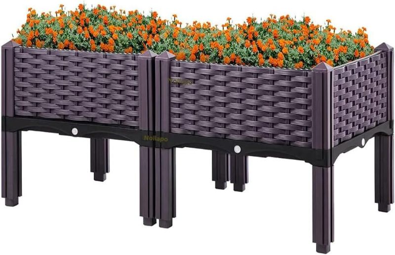 Photo 1 of PARTS ONLY, Nollapo Planter Raised Beds Kits Set of 2, Plastic Elevated Garden beds with Brackets for Flowers Vegetables, Outdoor Indoor Planting Box Container for Garden Patio Balcony Restaurant (Brown - 2 Pack)
