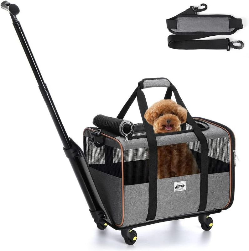 Photo 1 of Lekesky Cat Dog Carrier with Wheels Airline Approved Rolling Pet Carrier with Telescopic Handle and Shoulder Strap, Grey
