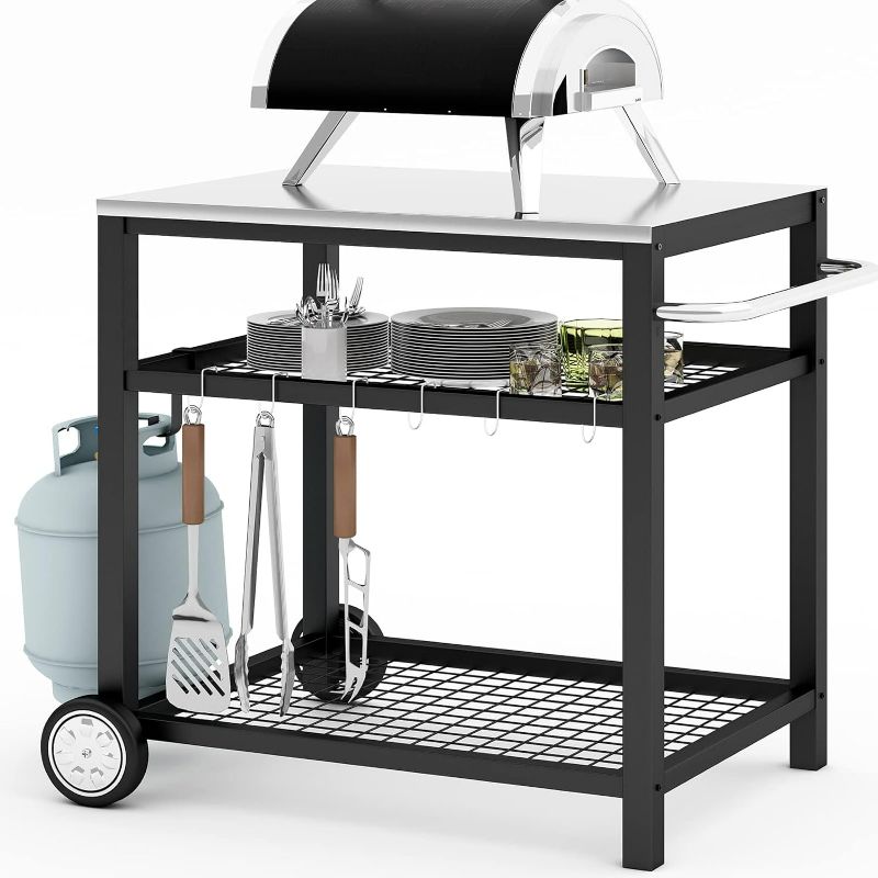 Photo 1 of Movable Food Prep and Work Cart Table Stainless Steel Grill Cart Modular Table with Wheels