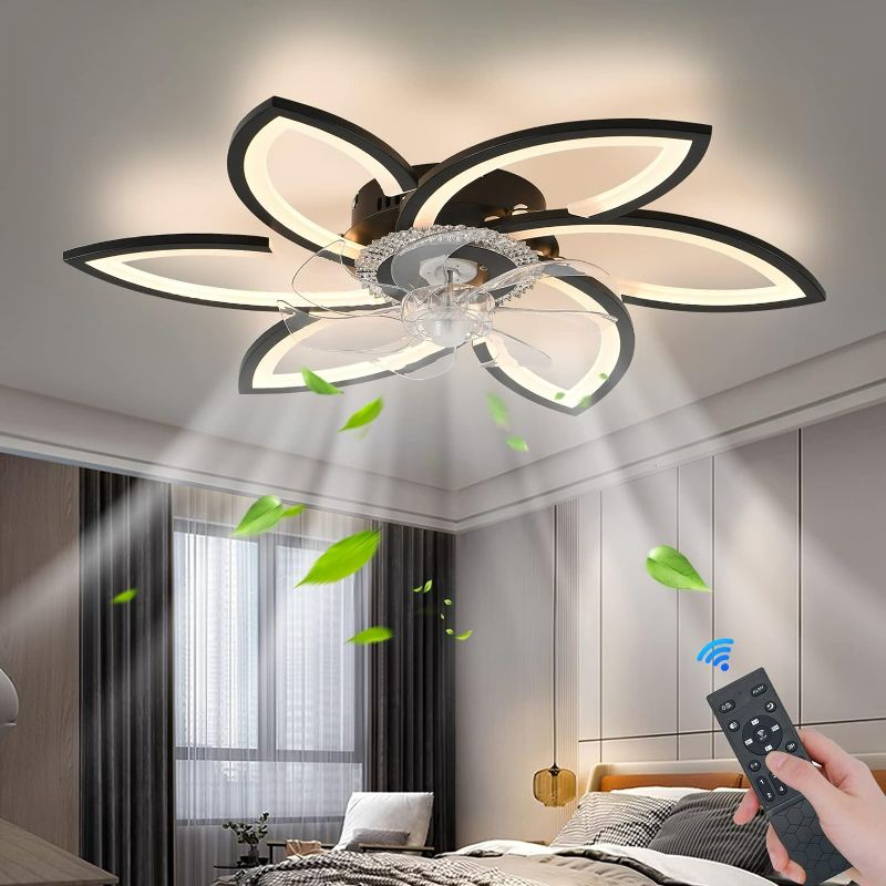 Photo 1 of SCAWAIL Ceiling Fan with Light,66W Dimmable Ceiling Fan 3 Color 6 Speed with Light Remote Control?Low Profile Ceiling Fan with Light for Bedroom Living Room,Black
