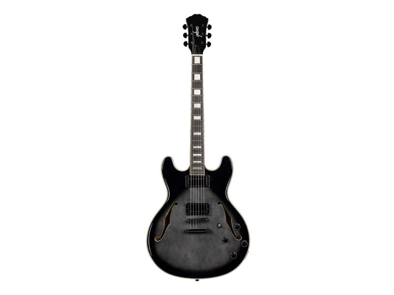 Photo 1 of Indio by Monoprice Boardwalk Flamed Maple Semi Hollow Body Electric Guitar with Gig Bag, Charcoal
