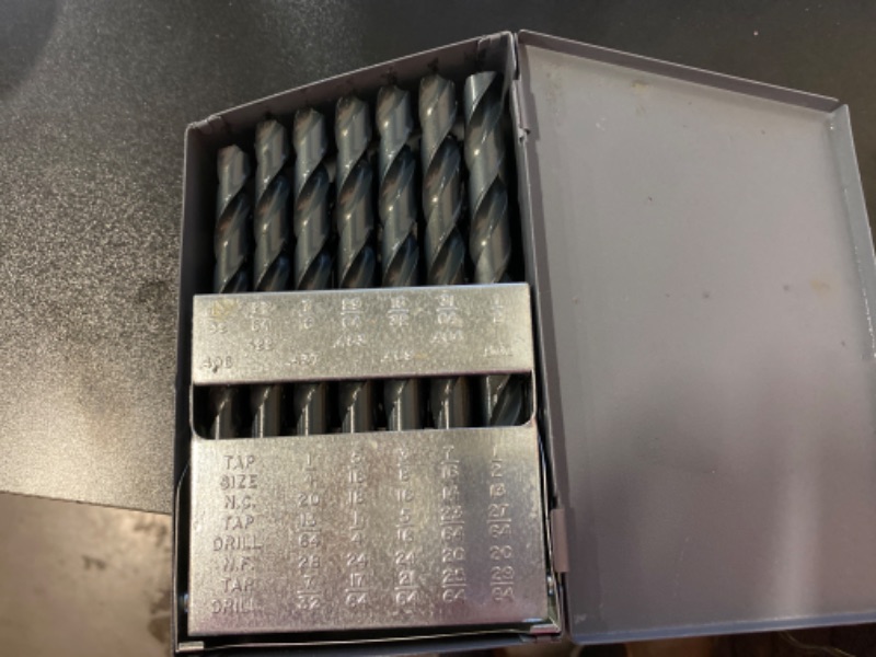 Photo 2 of Chicago Latrobe 57714 150 Series High-Speed Steel Jobber Length Drill Bit Set with Metal Case, Black Oxide Finish, 118 Degree Conventional Point, Inch, 29-piece, 1/16" - 1/2" in 1/64" increments