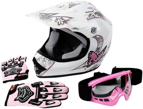 Photo 1 of TCMT Youth Pink Butterfly Dirt Bike ATV Helmet Motocross with Goggles and Gloves Large

