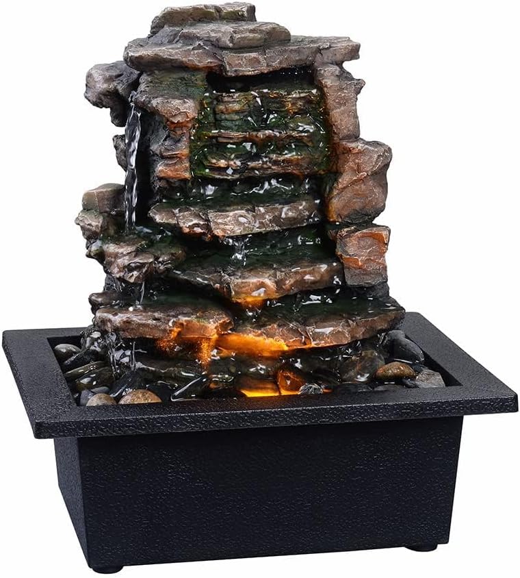 Photo 1 of GOSSI Home Décor Waterfall Meditation Fountain Indoor Tabletop Many Natural River Rocks Decorated Office Home Tabletop Fountion with LED Lights Christmas Decorations
