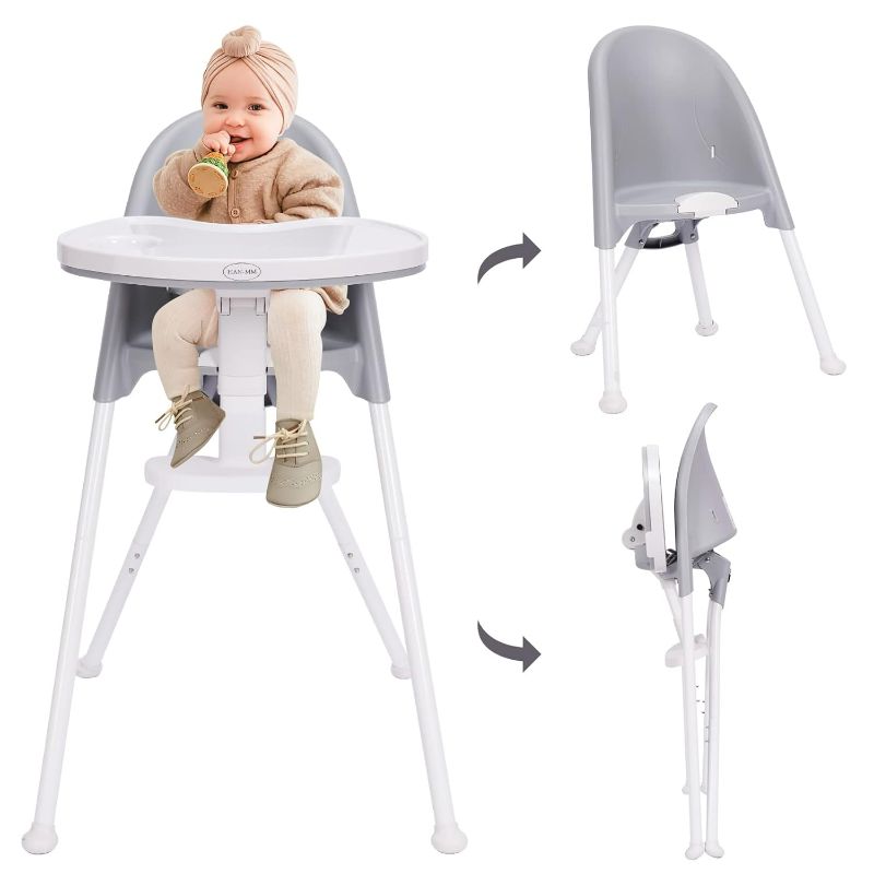 Photo 1 of High Chair Folding,One Click fold,Save Space, Detachable Double Tray, Infant Chair, Car Traveling, 3 in 1 Convertible, 3-Point Harness, Adjustable Footrest, Non-Slip Feet, Adjustable Legs (GRAY)