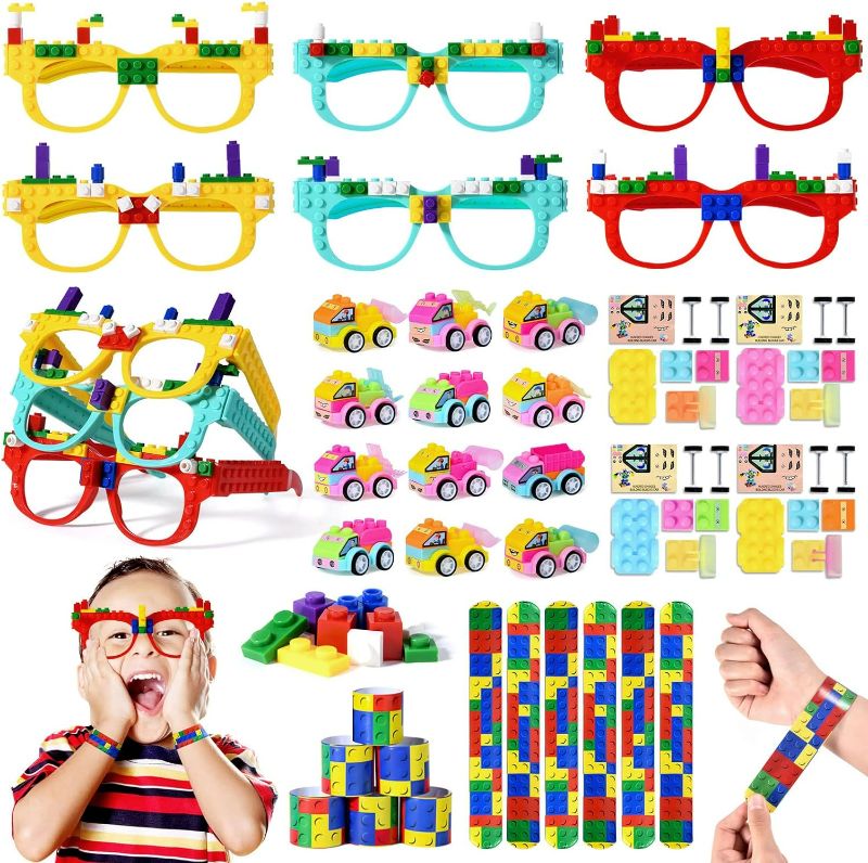 Photo 1 of 36Pcs Building Block Birthday Party Favors Supplies Kids Boys Color Bricks Diy Glasses Car Slap Bracelet Party Favor,Goodie Bags Stuffers As Kids Prize Toys Gifts For Carnival Christmas Valentines
