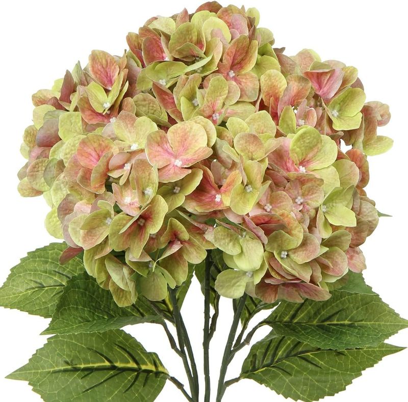 Photo 1 of Hydrangea Bushes 3 Full Bloom Silk Flower Heads Pretty Hydrangea Flower Color Gradient Artificial Flowers Perfect for Home, Office, Events, Weddings Decoration-Pack of 1