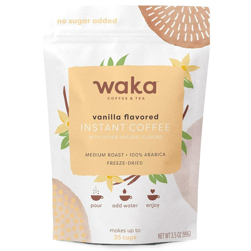 Photo 1 of Waka Premium Instant Coffee — Vanilla Flavored — 100% Arabica Freeze Dried Beans — For Hot or Iced Coffee — No Sugar Added & Unsweetened (up to 35 servings)
