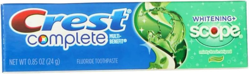 Photo 1 of Crest Complete Whitening Plus Scope Minty Fresh Toothpaste, Travel Size, TSA Approved, 0.85 Ounce (Pack of 12)
