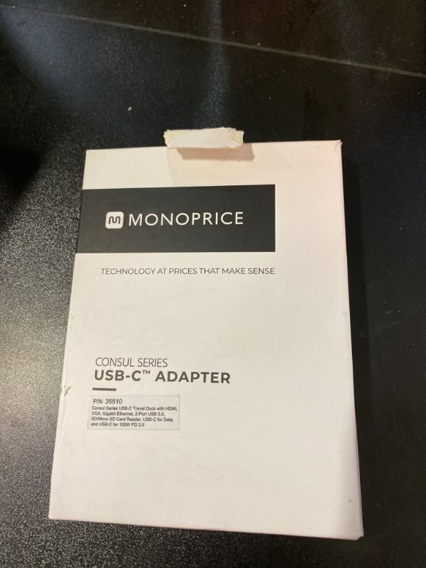 Photo 1 of monoprice usb-c travel dock - silver with hdmi, vga, gigabit ethernet, 2-port usb 3.0, sd/microsd reader, usb-c 100w pd 3.0 - c