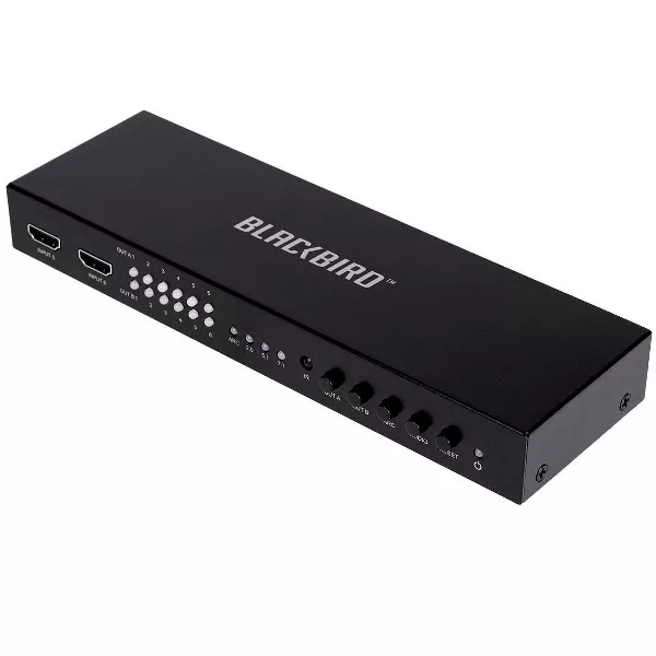 Photo 1 of Monoprice Blackbird 4K 6x2 HDMI Matrix with Audio, HDCP 1.4, 6 HDMI Inputs to 2 HDMI Output, with IR Remote Control
