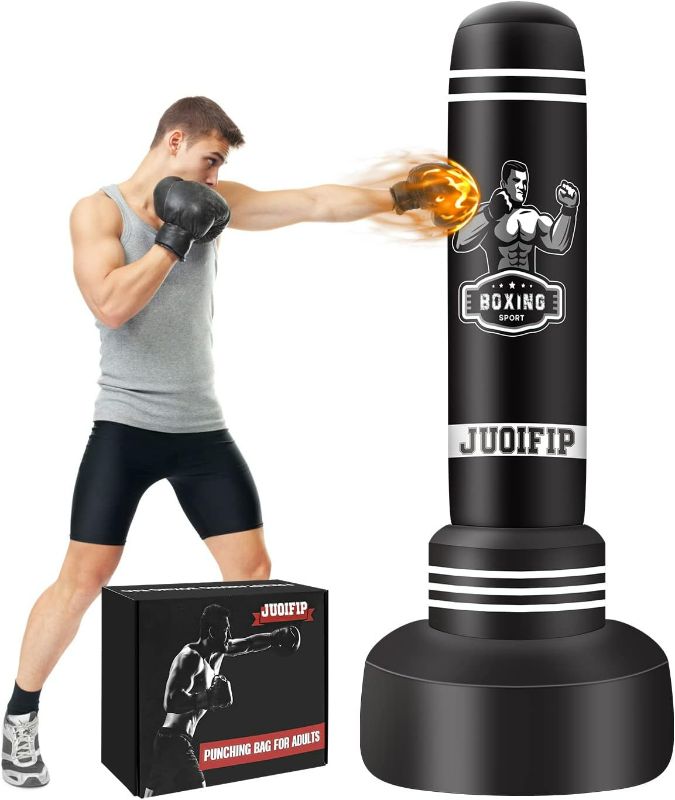 Photo 1 of JUOIFIP Freestanding Punching Bags for Adults -  Freestanding Heavy Boxing Bag for Adult - Men Standing Boxing Bag Inflatable Kickboxing Bag for Home Office Gym ?with Gift Box?
