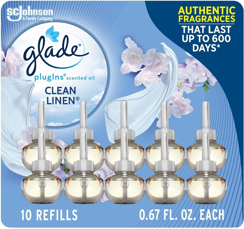Photo 1 of Glade PlugIns Refills Air Freshener, Scented and Essential Oils for Home and Bathroom, Clean Linen,  10 Count (Packaging May Vary)
