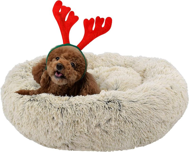 Photo 1 of FuzzBall Fluffy Luxe Pet Bed, Calming Donut Cuddler – Machine Washable, Waterproof Base, Anti-Slip (for Small Dogs and Cats up to 25lbs)
