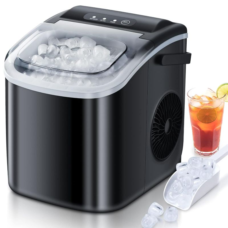 Photo 1 of Countertop Ice Maker 6 Mins 9 Bullet Ice, 26.5lbs/24Hrs, Portable Ice Maker Machine with Self-Cleaning, Bags, Ice Scoop, and Basket, for Home/Kitchen/Office/Party
