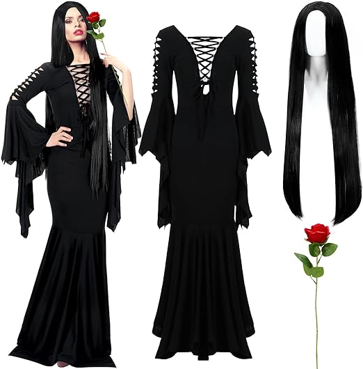 Photo 1 of Leumoi  Halloween Witch Costumes for Women Gothic Floor Dress Witch Vintage Dress Cosplay  (XXL)

