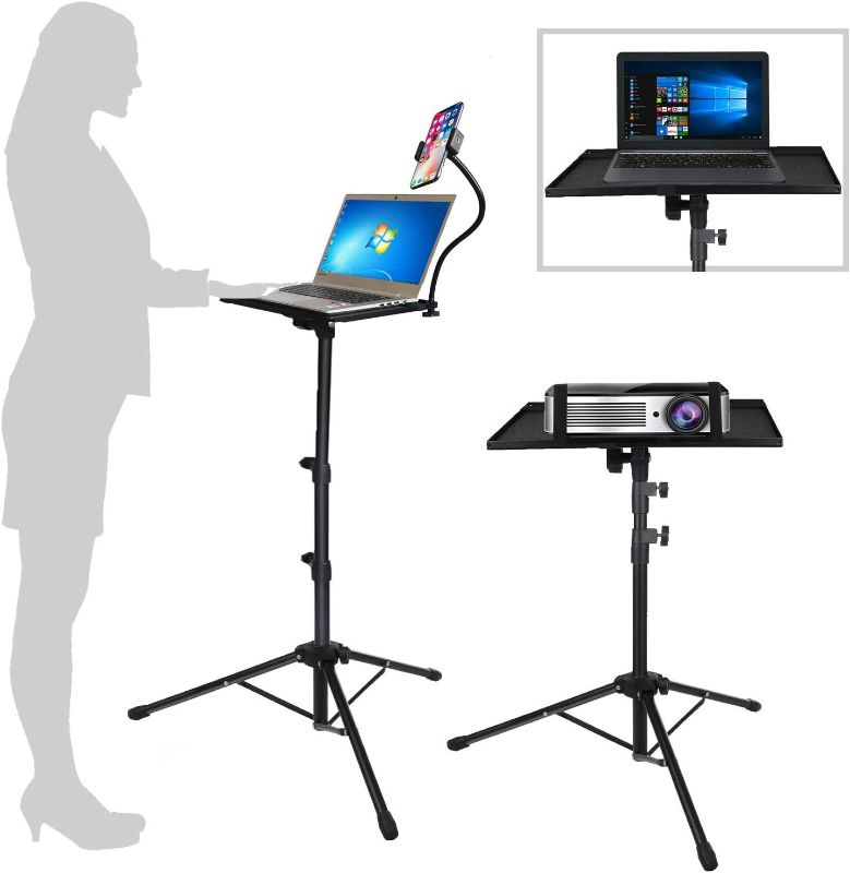 Photo 1 of Projector Tripod Stand, Foldable Laptop Tripod,Multifunctional DJ Racks/Projector Stand, Adjustable Height 17.5 to 48 Inch with Phone Holder, Perfect for Office, Home, Stage or Studio and Movies
