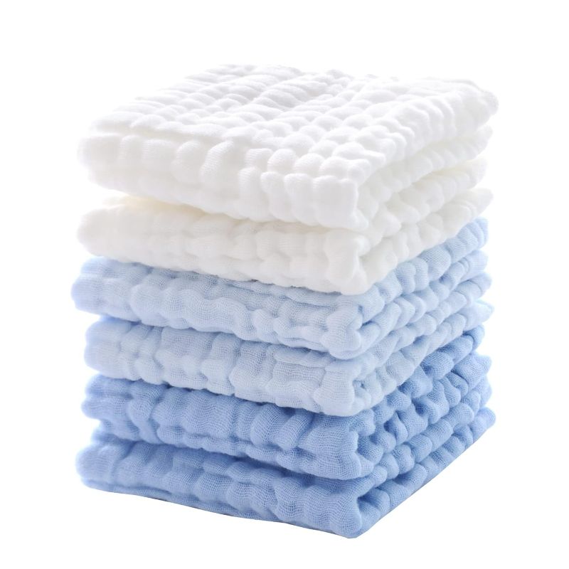 Photo 1 of MUKIN Baby Washcloths - Soft Face Cloths for Newborn, Absorbent Bath Wipes, Burp Cloths or Towels, Baby Registry as Shower. Pack of 6-12x12 inches (Blue)
