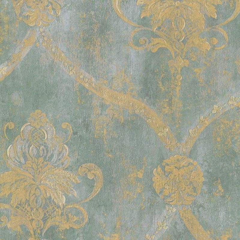 Photo 1 of Wallpaper French Faux Aqua Blue Large Damask