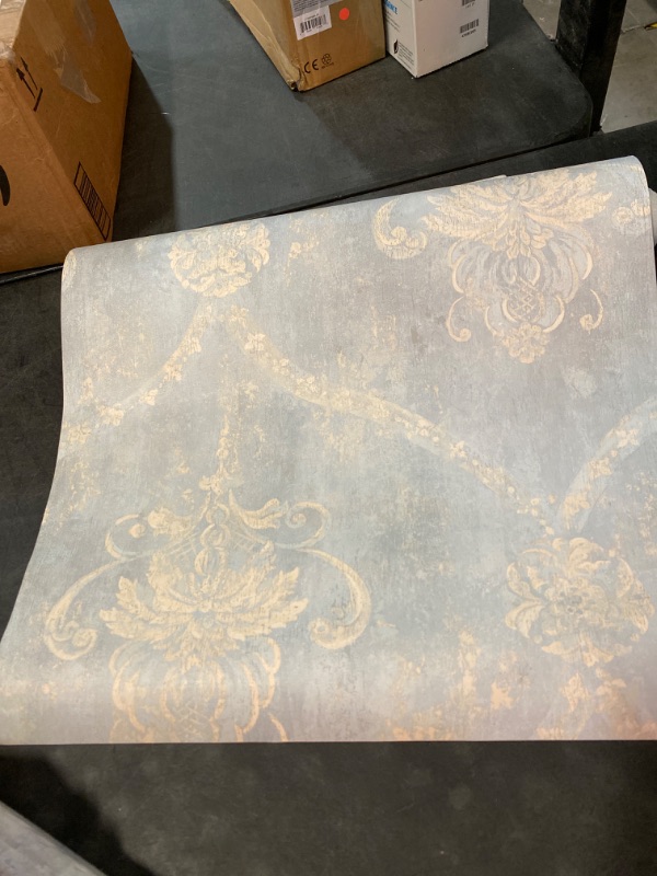 Photo 2 of Wallpaper French Faux Aqua Blue Large Damask