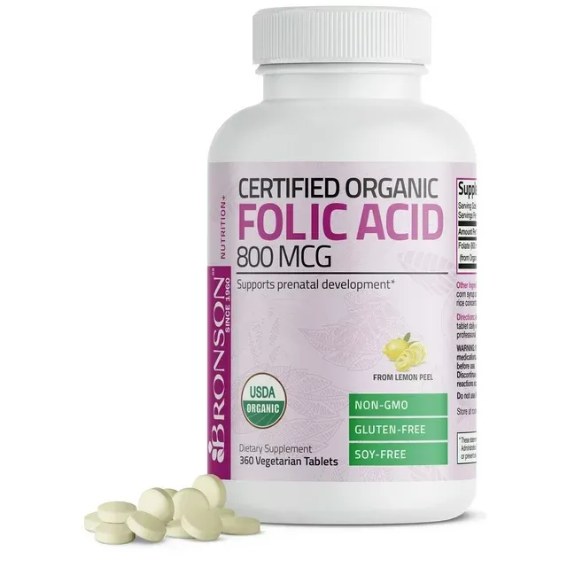 Photo 1 of Bronson Organic Folic Acid 800 mg - USDA Certified & Vegetarian - Ultimate Prenatal Vitamin - Prenatal Development - 360 Tablets
