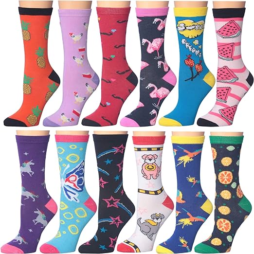 Photo 1 of Frenchic 12Pairs Pack Women's Colorful Patterned Cute Funny Casual Fashion Crew Socks (9-11)