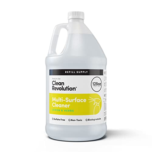 Photo 1 of Clean Revolution Multi Surface Cleaner Refill Supply, Non-Toxic, Eco-Friendly & Plant-Based, Ready to Use, Lemon & Herbs, 128 Fl Oz (1 Gallon)
