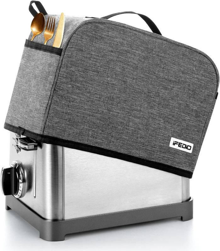 Photo 1 of 2 Slice Toaster Cover with Pockets, Small Appliance Cover can Hold Jam Spreader Knife & Toaster Tongs, Dust and Fingerprint Protection, Machine Washable(Grey)
