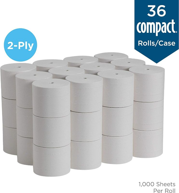 Photo 1 of Compact Coreless 2-Ply Recycled Toilet Paper by GP PRO (Georgia-Pacific), 19375, 1,000 Sheets Per Roll, 36 Rolls Per Case

