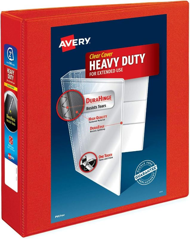 Photo 1 of 2 Pack Avery Heavy Duty View 3 Ring Binder, 2" One Touch EZD Ring, Holds 8.5" x 11" Paper, 1 Red Binder 