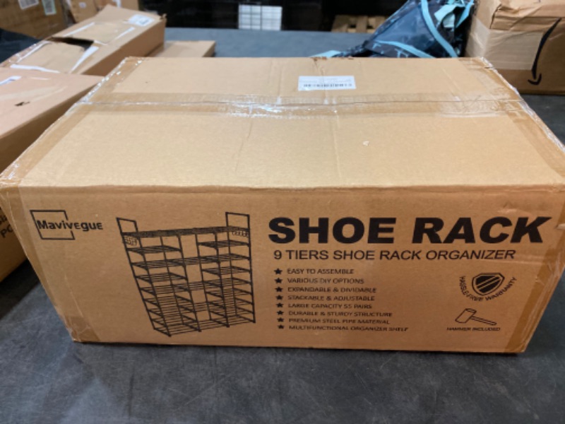Photo 3 of 9 Tiers Shoe Rack Tall Shoe Organizer Shoe Storage 50 Pairs Vertical Shoe Shelf Large Shoe Rack Organizer Stackable Shoe Racks for Entryway, Closet, Garage, Bedroom,Cloakroom 3 Row 9 Tier Black NEW 